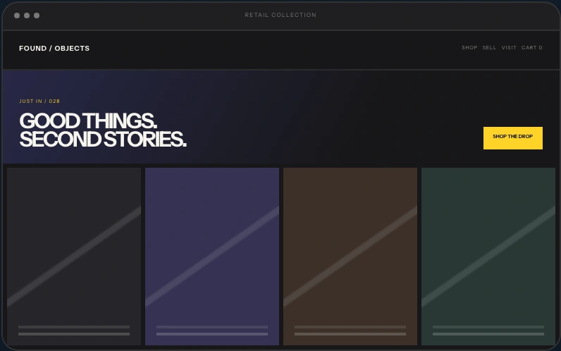 Retail & Resale website layout concept with fictional branding and sample content