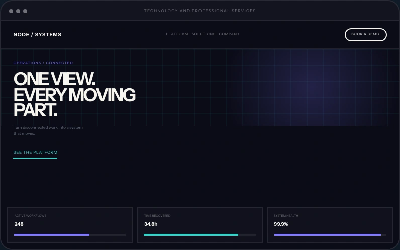 Technology & Professional website layout concept with fictional branding and sample content